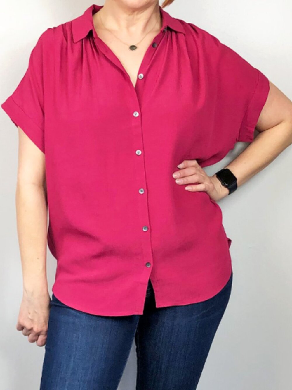 Madewell Central Drapey Shirt Sz XS Pink Oversized Button Down Short Slv Top